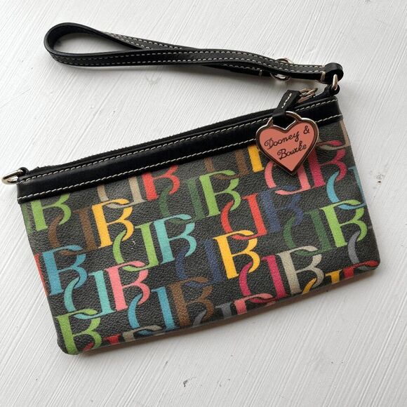 Y2K Dooney & Bourke Rainbow Monogram Wristlet Zip Pouch with Heart Tag - Picture 14 of 14